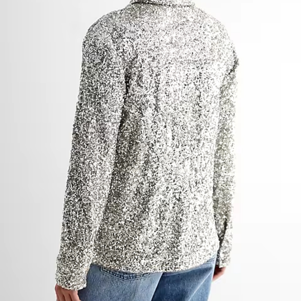 Express Silver Sequin button up blouse - Picture 3 of 4